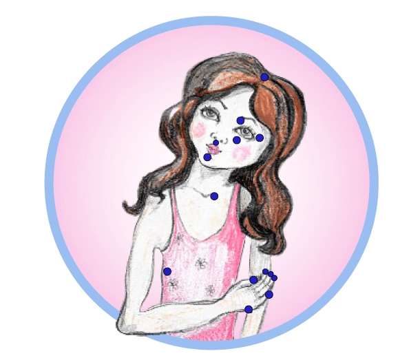 Ilustrace panenky pro vizualizaci EFT terapie s vyznačenými body